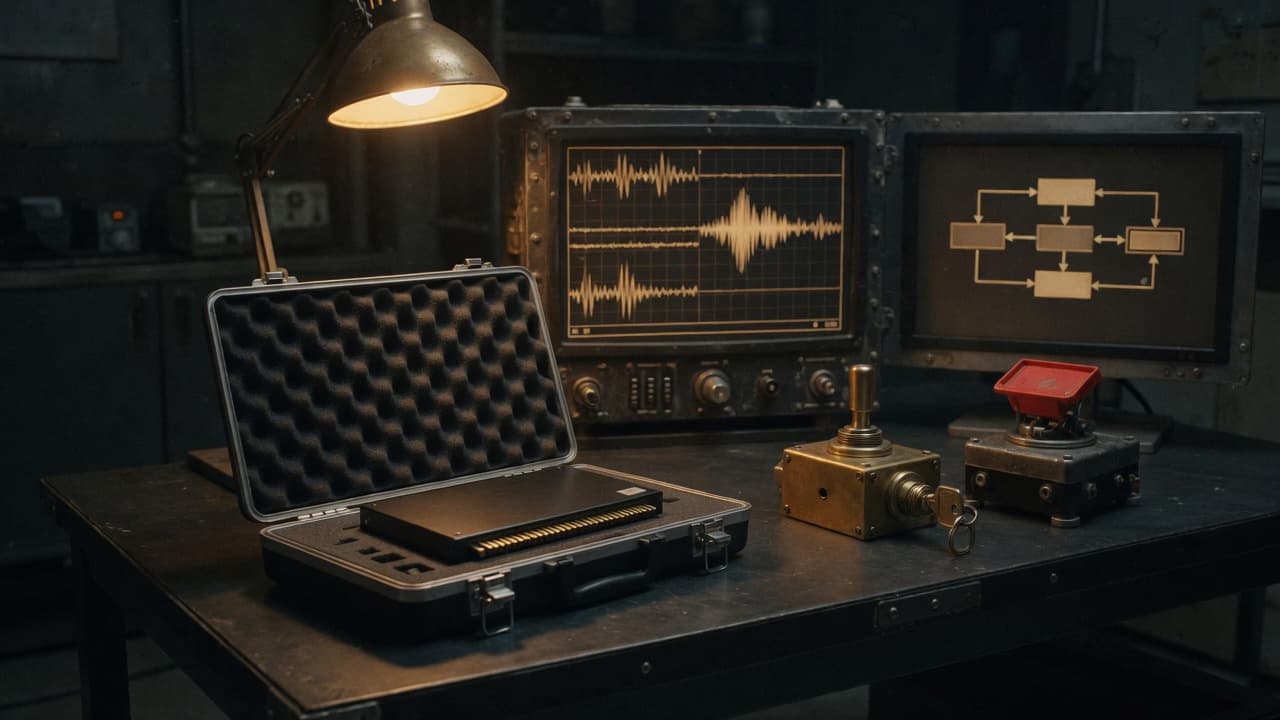 Operator station with a Knowledge Image, brass key switch, and a covered approval toggle.
